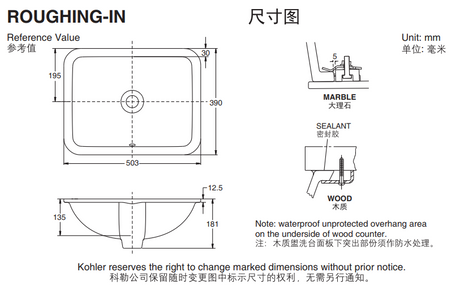 KOHLER K-20412T-0 CAXTON 17"長方形檯下式面盆-hong-kong