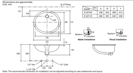 KOHLER K-2211X-0 CAXTON 19" 橢圓形檯下式面盆-hong-kong