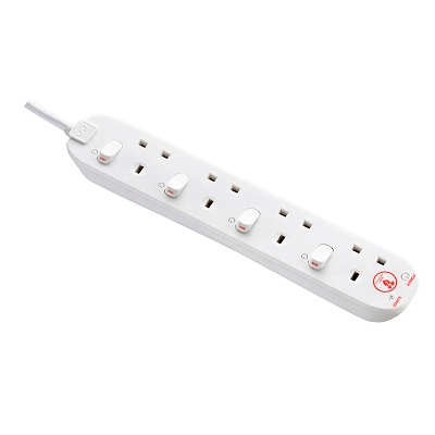 英國 MasterPlug 13A 四位插座連獨立開關拖板 SWSRG42N-MPA 2米線 白色 香港行貨-hong-kong