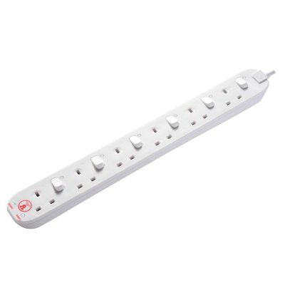 英國 MasterPlug 13A 六位插座連獨立開關拖板 SWSRG62N-MPA 2米線 白色 香港行貨-hong-kong