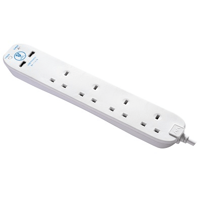 英國 MasterPlug 13A 四位插座拖板連兩位USB充電 SRGU42N-MPA 2米線 白色 香港行貨-hong-kong