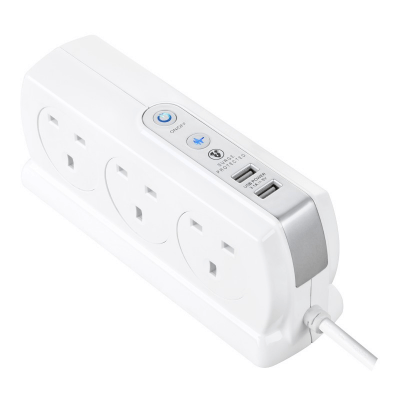 英國 MasterPlug 13A 六位插座拖板連兩位USB充電 SRGDSU63PW 3米線 白色 香港行貨-hong-kong