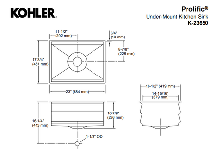 KOHLER K-23650T-C-NA PROLIFIC? 23” 下崁式廚房鋅盆 ( 包括砧板、浸泡籃、瀝水籃及瀝水板)-hong-kong