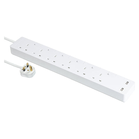Schneider 施耐德 TSH36U_3_WE_C5 13A六位安全拖板連獨立開關、LED指示燈及兩位USB充電插座（連3米線）-hong-kong