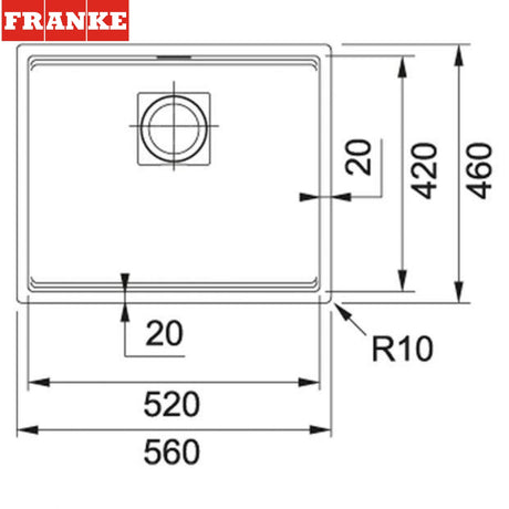 FRANKE KNG 110-52 (125.0529.590) Kubus 2 花崗巖 檯底 單星盆 560x460mm 瑪瑙黑-hong-kong