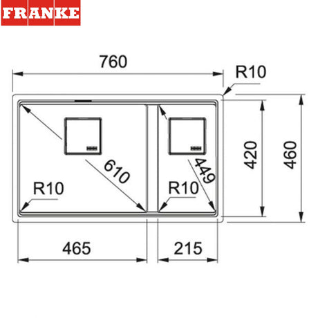 FRANKE KNG 120 (125.0529.875) Kubus 2 花崗巖 檯底 雙星盆 760x460mm 巖灰色-hong-kong