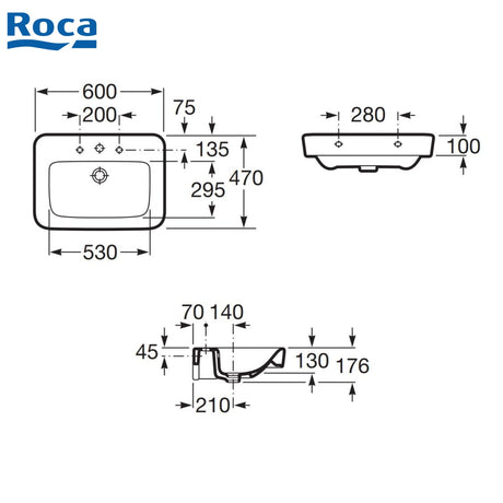 ROCA A32751B000 Dama Senso 掛牆面盆 600x470x176mm 白色-hong-kong